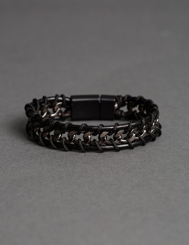 Chain black leather bracelet