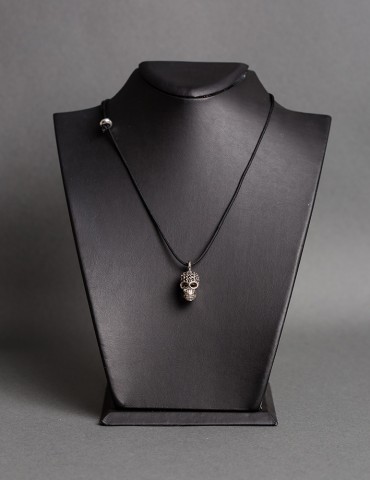 Silver Skull black necklace